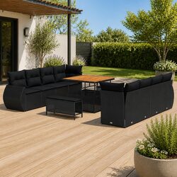 Garden Sofa Set 11 Pieces Modular Outdoor Furniture Black Poly Rattan Patio