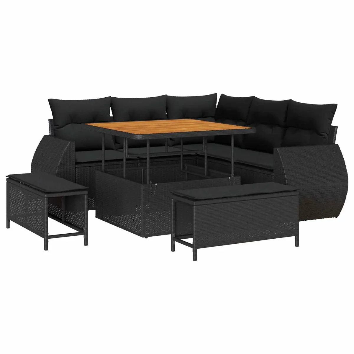 Modular Outdoor Garden Sofa Set 8 Piece Black Poly Rattan with Cushions