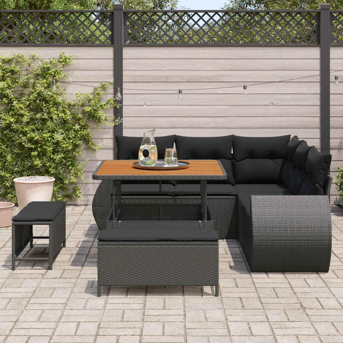 Modular Outdoor Garden Sofa Set 8 Piece Black Poly Rattan with Cushions