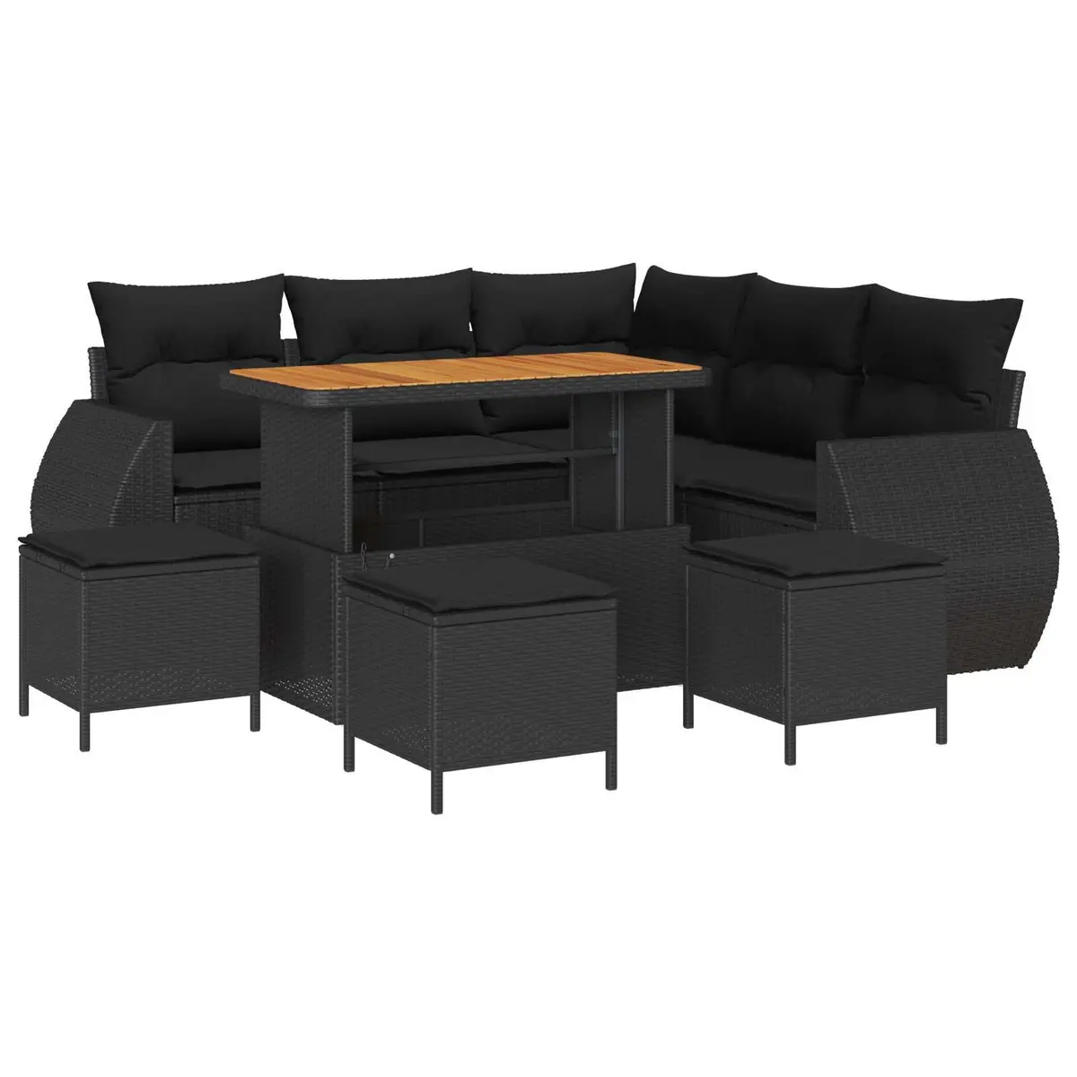 Outdoor Garden Sofa Set 9 Pieces 8-Seater Modular Lounge Black Furniture