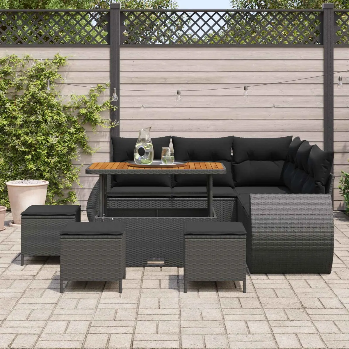 Outdoor Garden Sofa Set 9 Pieces 8-Seater Modular Lounge Black Furniture