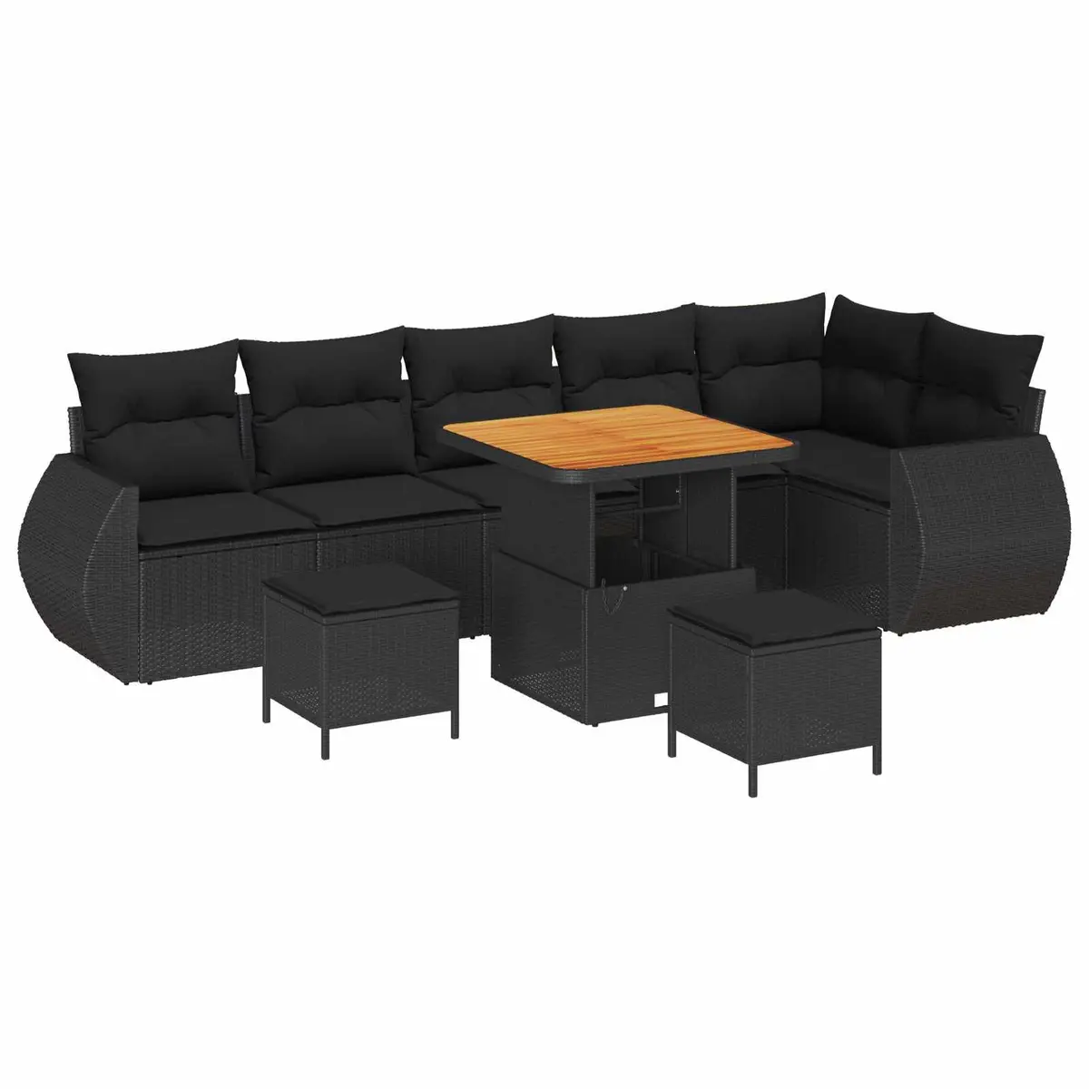 Outdoor Garden Sofa Set 9 Piece Black Poly Rattan Modular Seating with Cushions