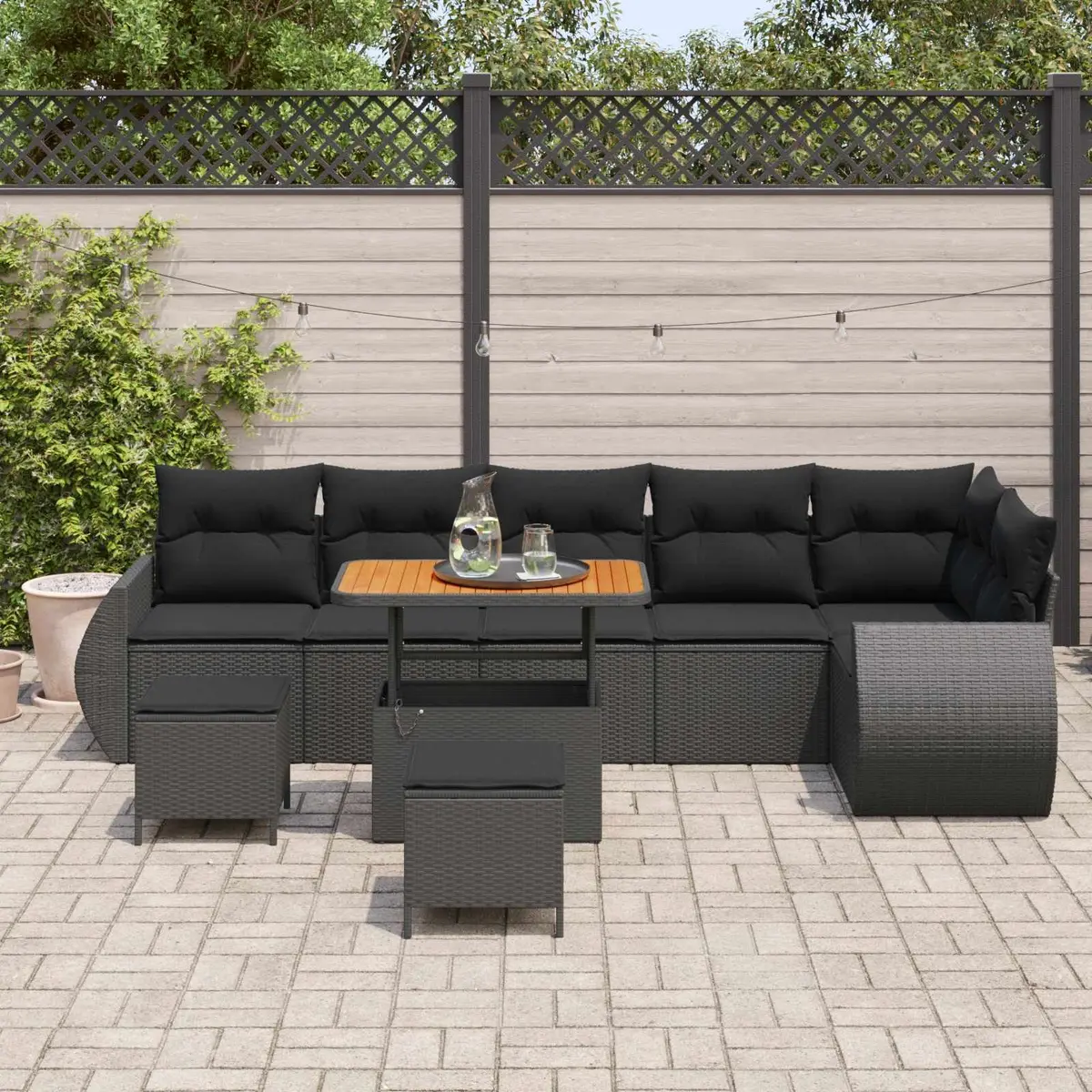 9 Piece Black Modular Sofa Set