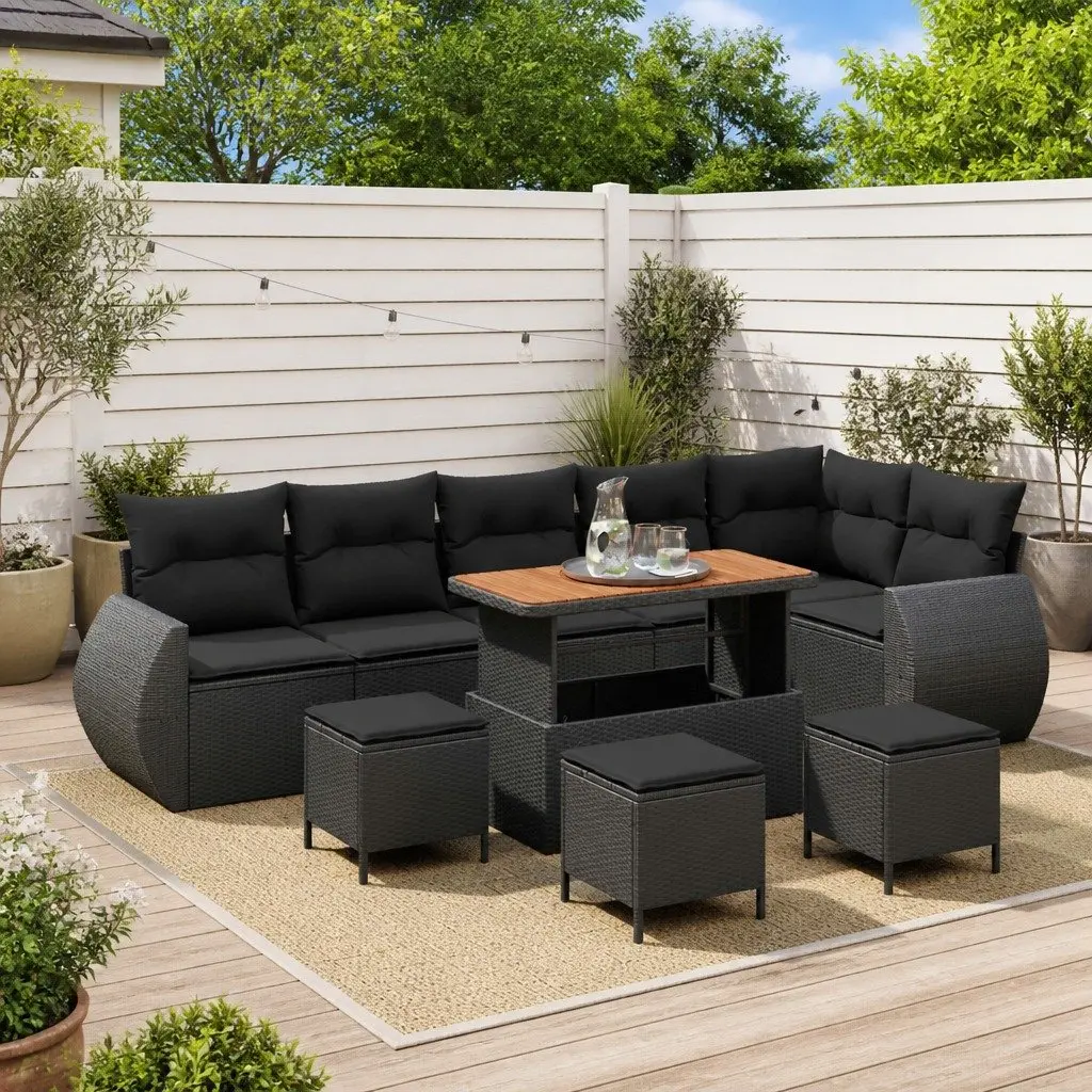 Outdoor Garden Sofa Set 10 Pieces Black Poly Rattan Modular Patio Seating