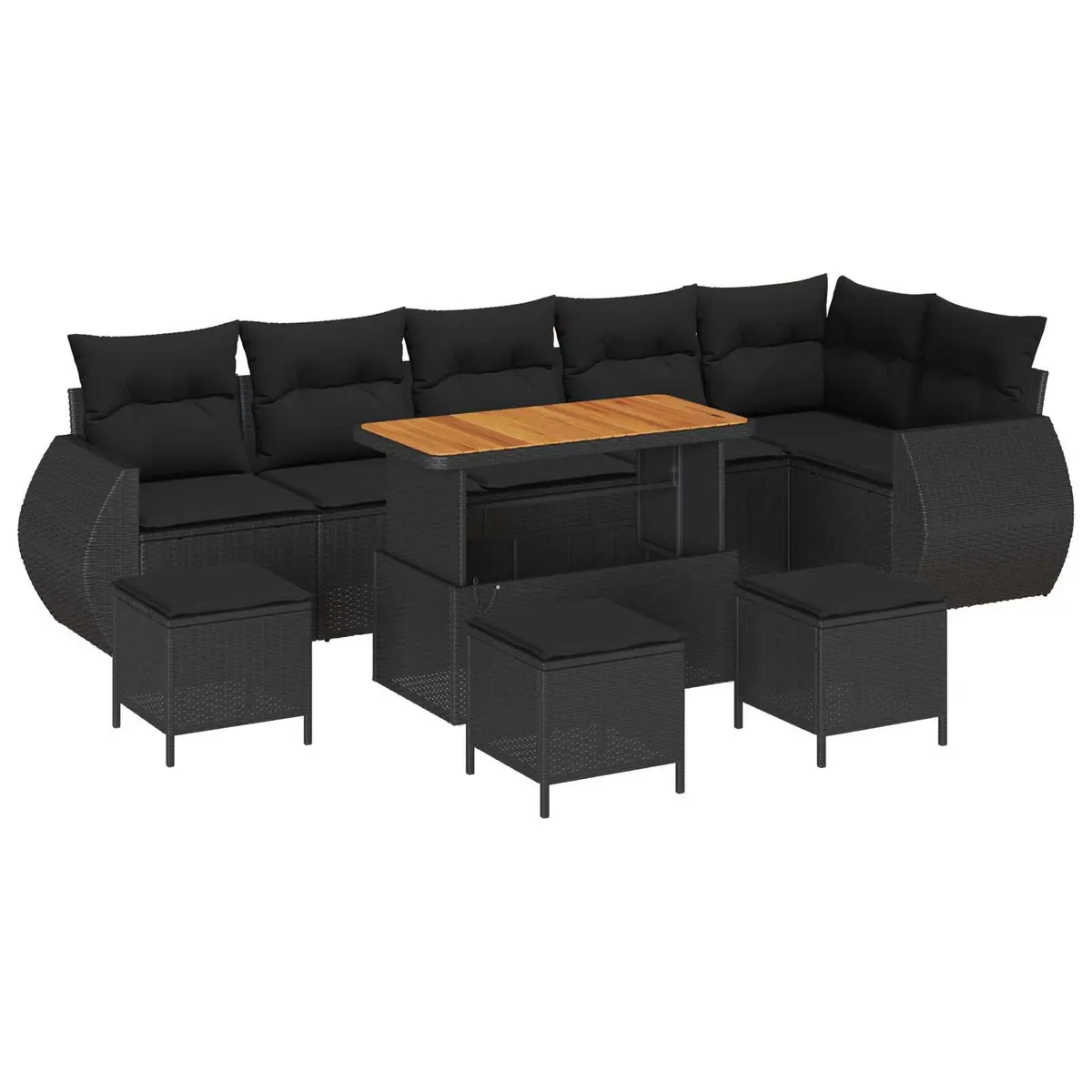 Outdoor Garden Sofa Set 10 Pieces Black Poly Rattan Modular Patio Seating