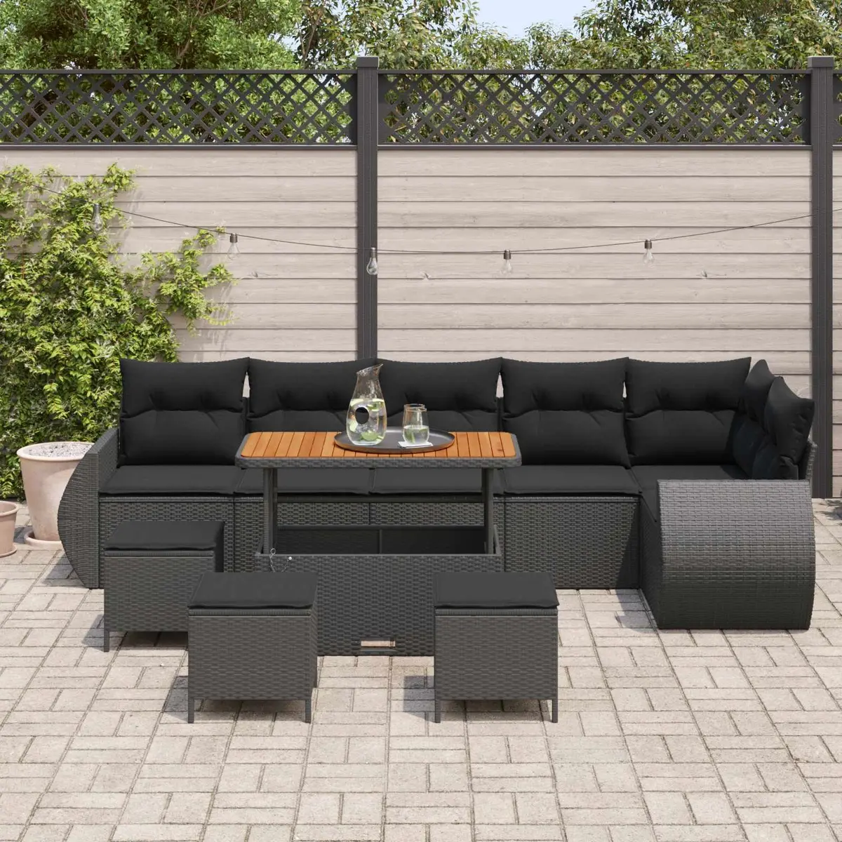 Outdoor Garden Sofa Set 10 Pieces Black Poly Rattan Modular Patio Seating