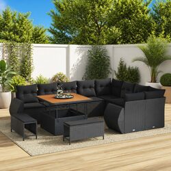 12-Piece Modular Garden Sofa Set - Black Poly Rattan