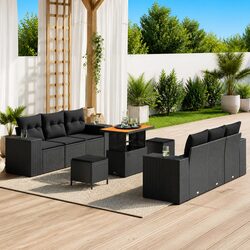 9-Piece Modular Garden Sofa Set in Black Poly Rattan