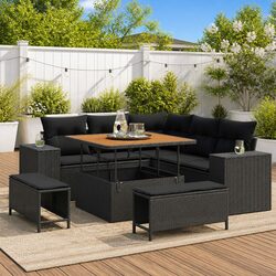 Outdoor Sofa Set - 8 Pieces of Modular Black Poly Rattan