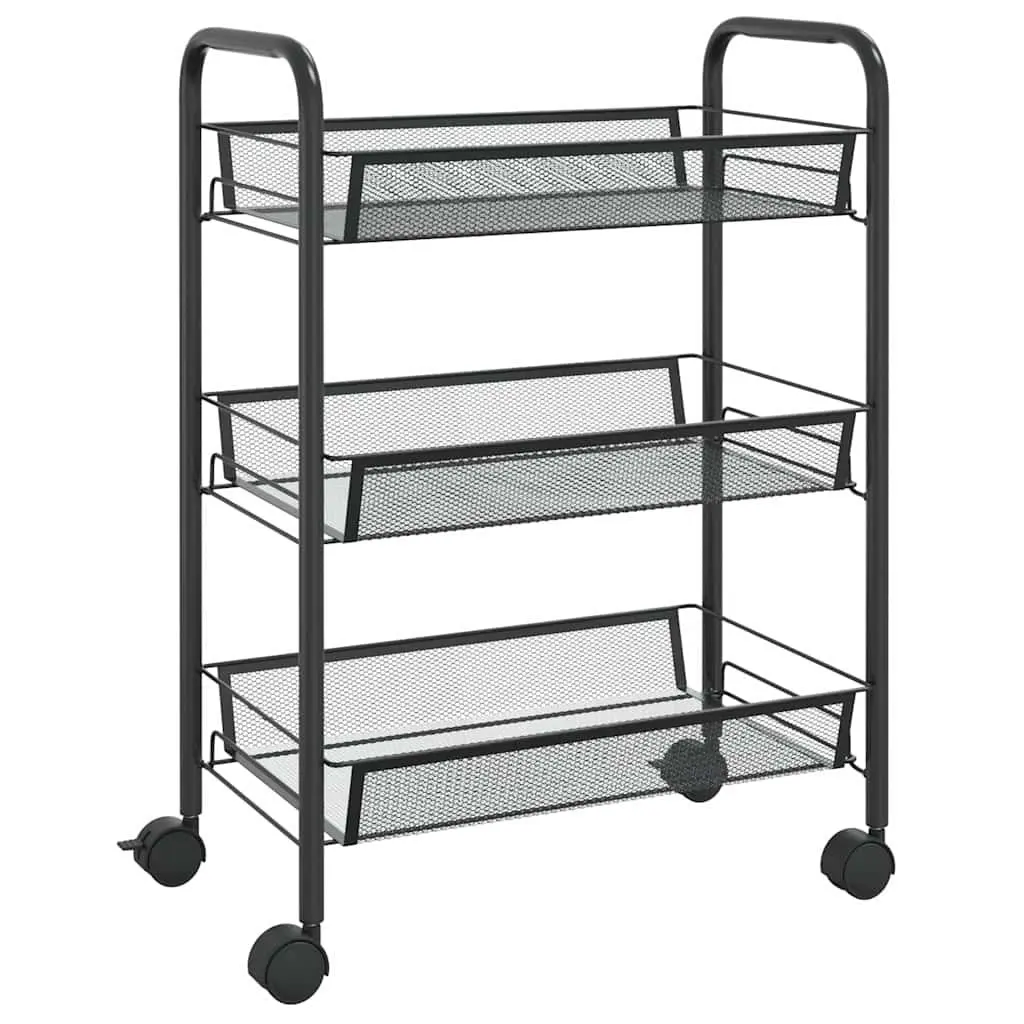 3-Tier Kitchen Trolley Black Storage Cart with Wheels for Kitchen Bathroom Office