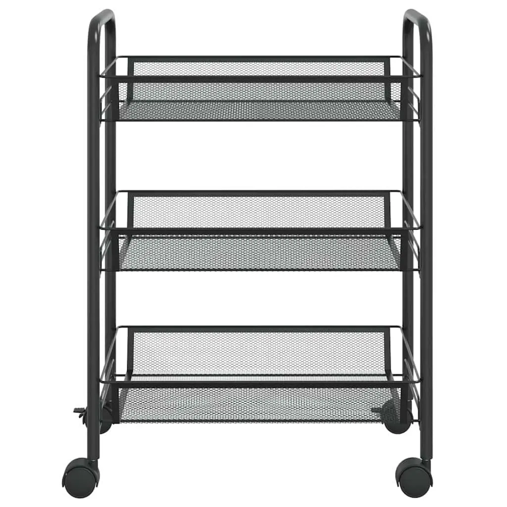 3-Tier Kitchen Trolley Black Storage Cart with Wheels for Kitchen Bathroom Office