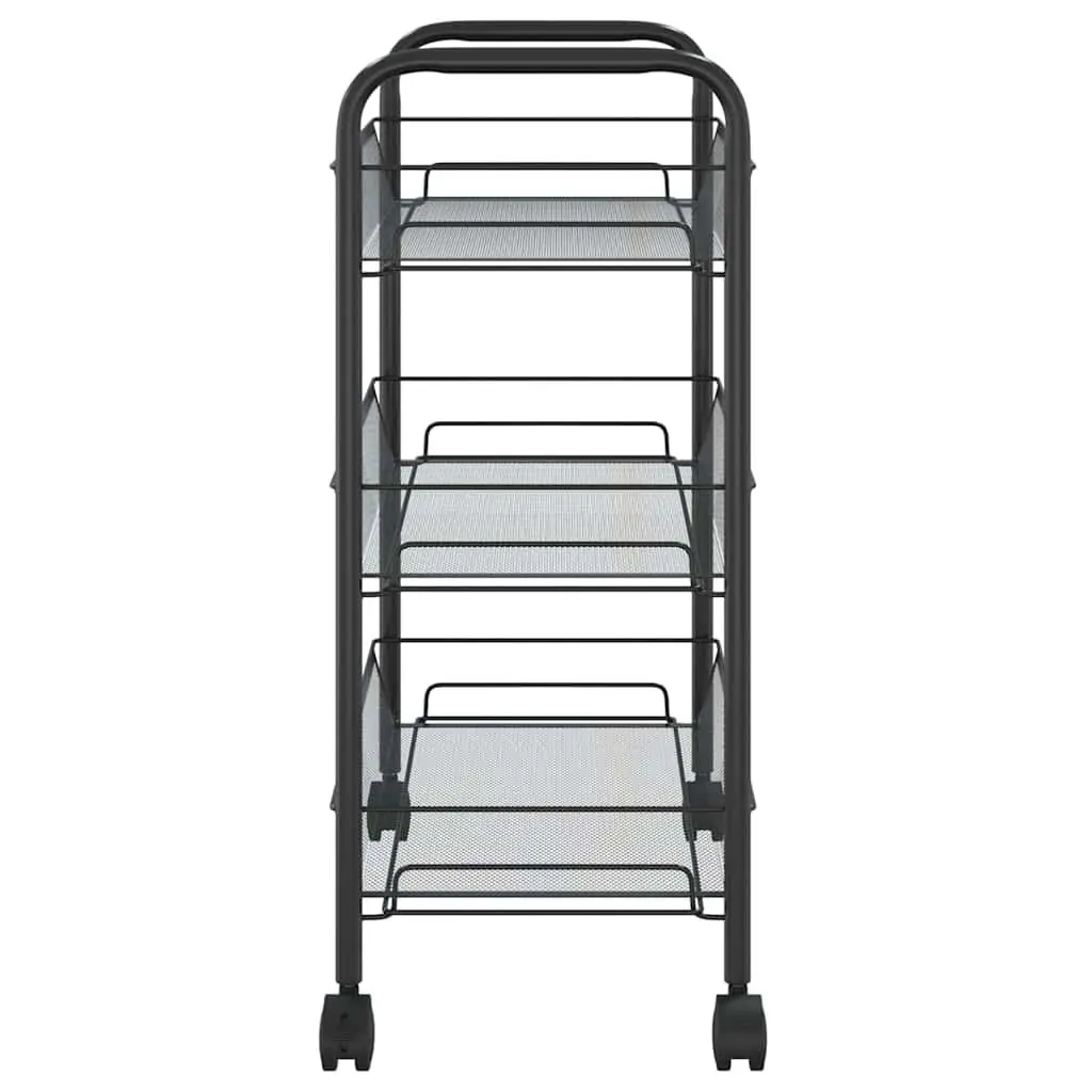 3-Tier Kitchen Trolley Black Storage Cart with Wheels for Kitchen Bathroom Office
