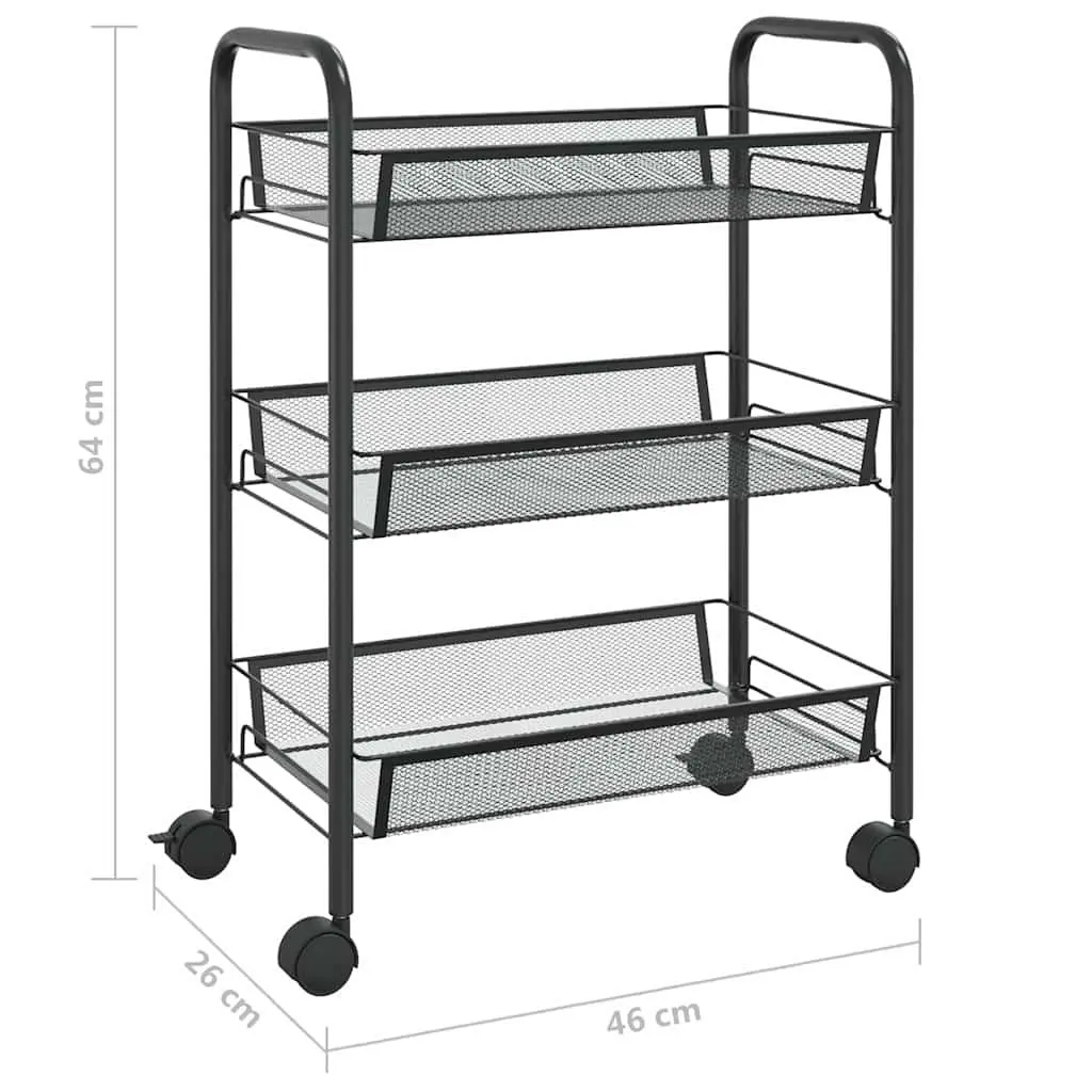 3-Tier Kitchen Trolley Black Storage Cart with Wheels for Kitchen Bathroom Office