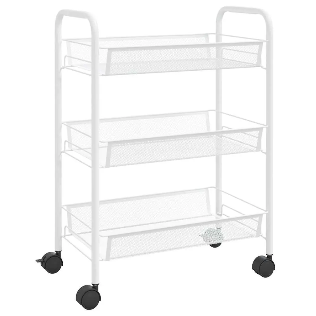 3-Tier Kitchen Trolley White Storage Cart Organiser Mesh Baskets Wheels Brakes