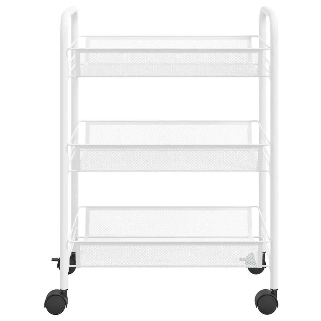 3-Tier Kitchen Trolley White Storage Cart Organiser Mesh Baskets Wheels Brakes