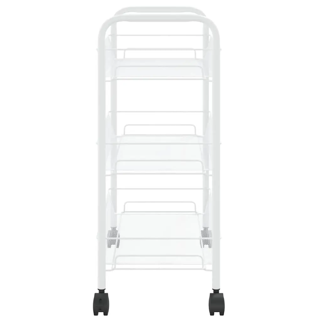 3-Tier Kitchen Trolley White Storage Cart Organiser Mesh Baskets Wheels Brakes