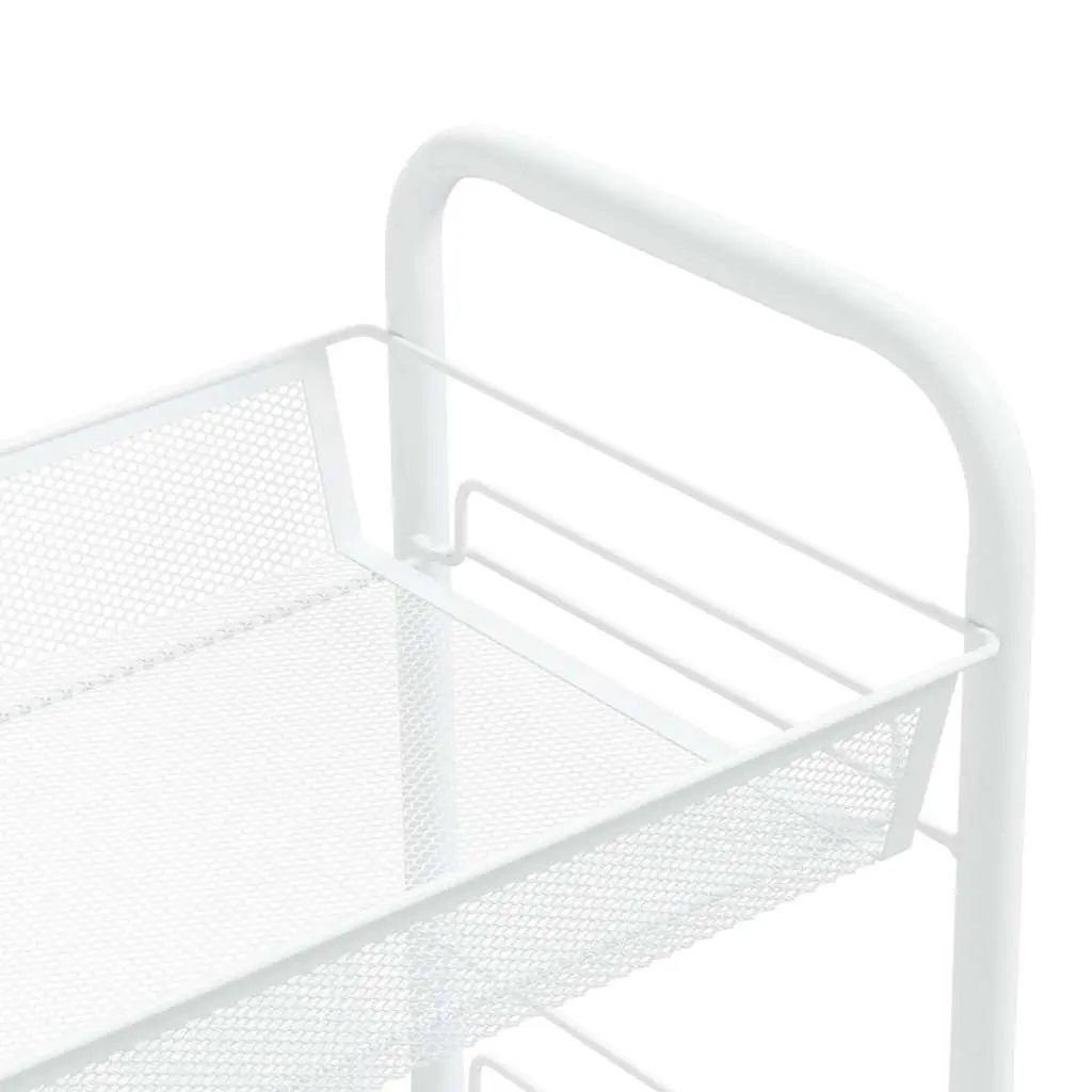3-Tier Kitchen Trolley White Storage Cart Organiser Mesh Baskets Wheels Brakes