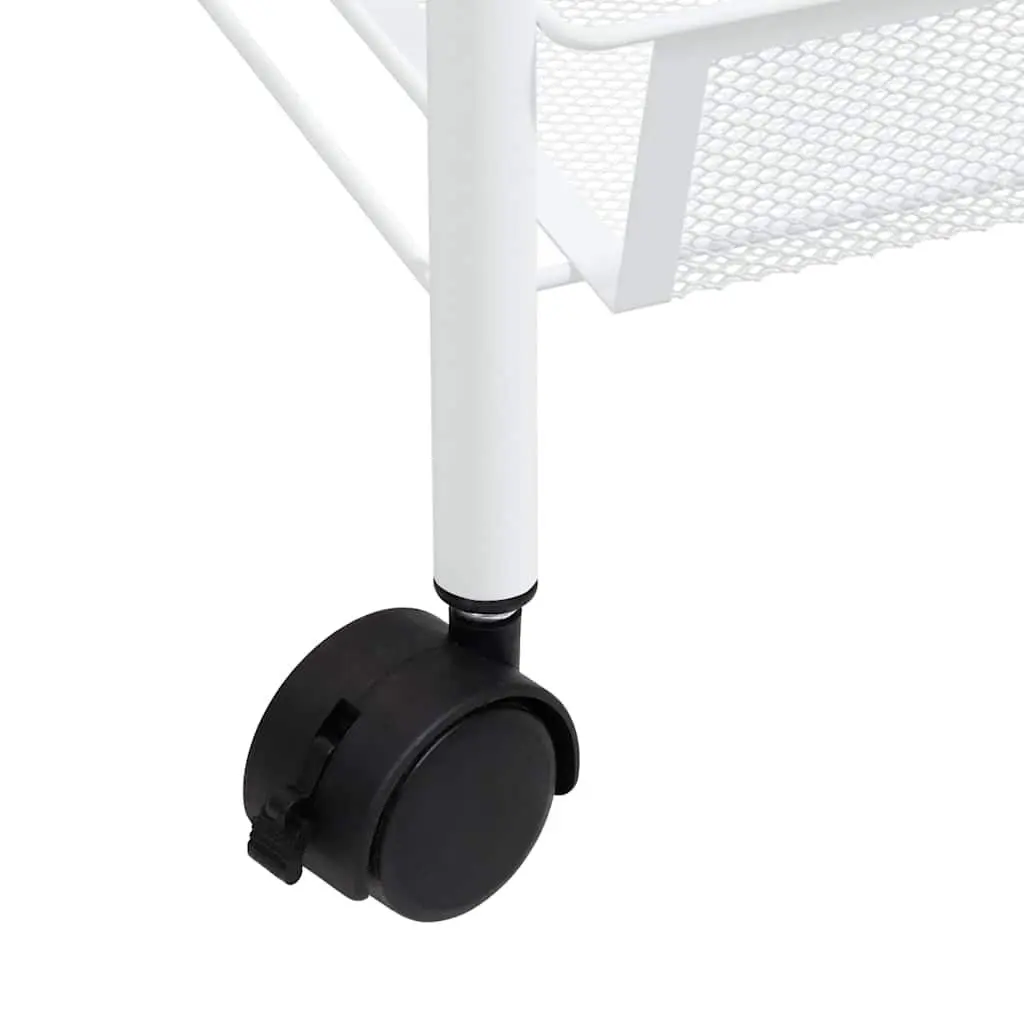 3-Tier Kitchen Trolley White Storage Cart Organiser Mesh Baskets Wheels Brakes