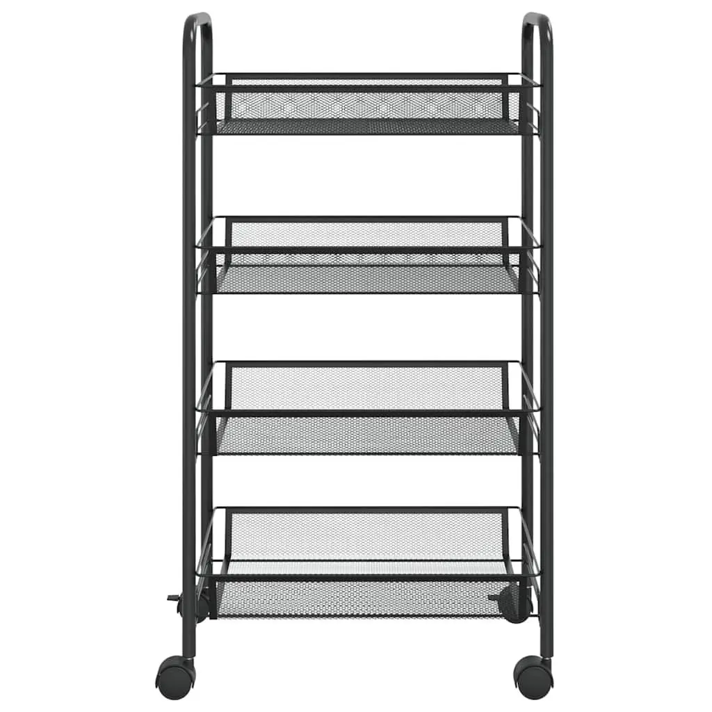 4-Tier Kitchen Trolley Black Storage Cart Mesh Baskets Wheels Brakes Removable