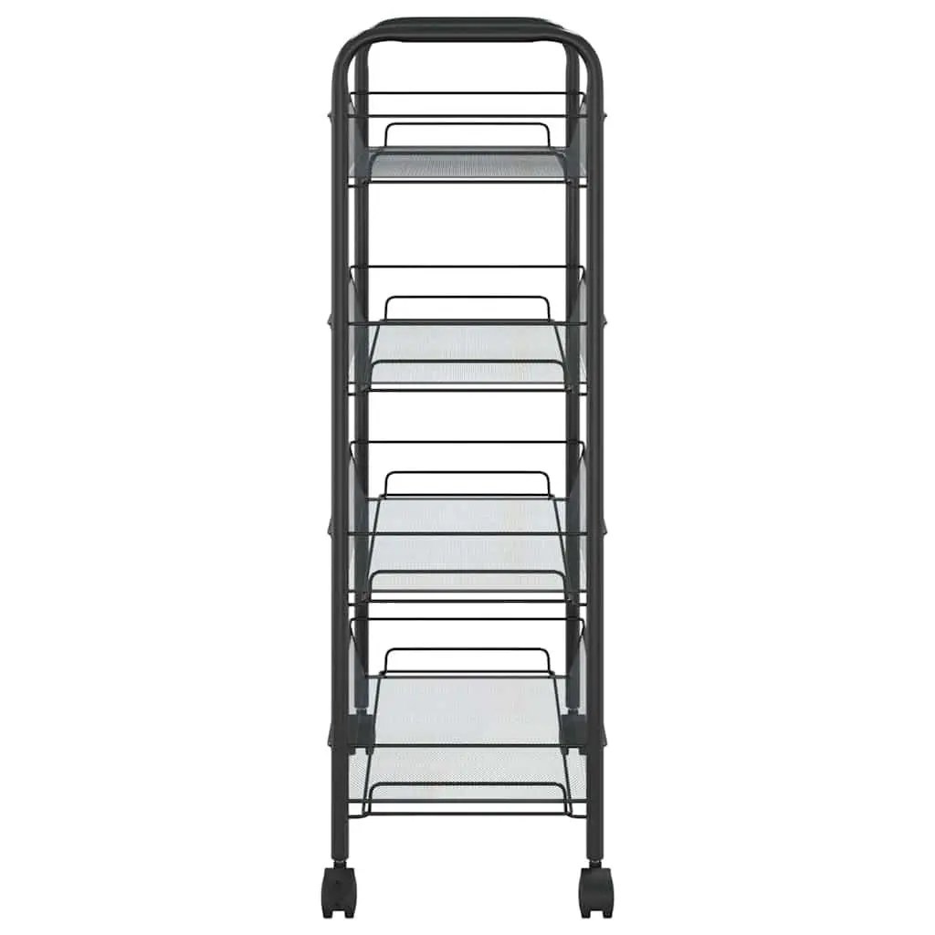 4-Tier Kitchen Trolley Black Storage Cart Mesh Baskets Wheels Brakes Removable