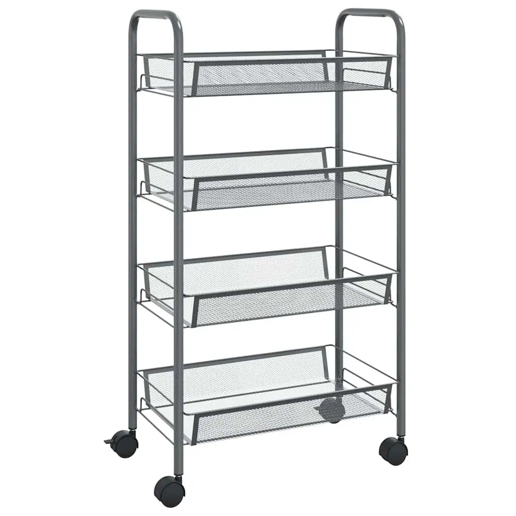 4-Tier Kitchen Trolley Grey Storage Cart Removable Mesh Baskets Wheels Brakes