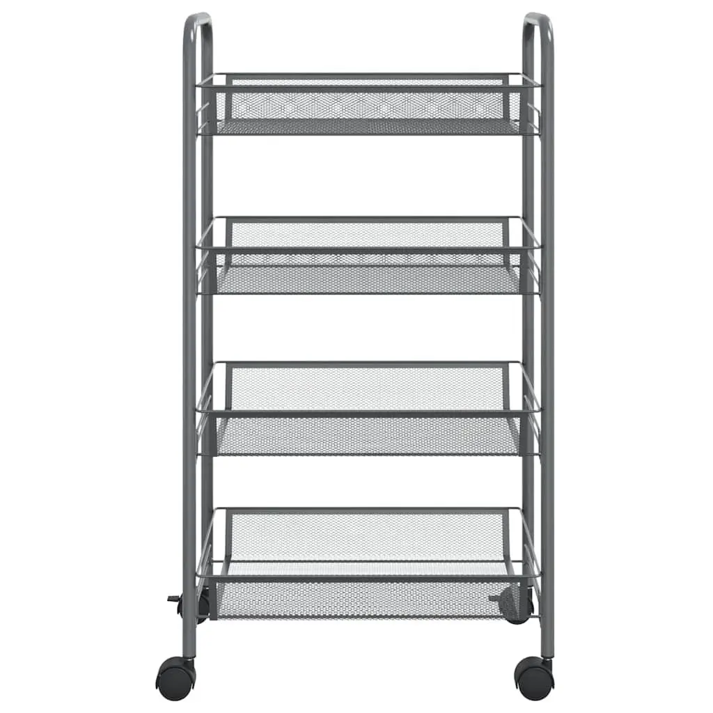 4-Tier Kitchen Trolley Grey Storage Cart Removable Mesh Baskets Wheels Brakes