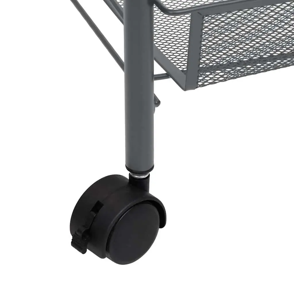 4-Tier Kitchen Trolley Grey Storage Cart Removable Mesh Baskets Wheels Brakes