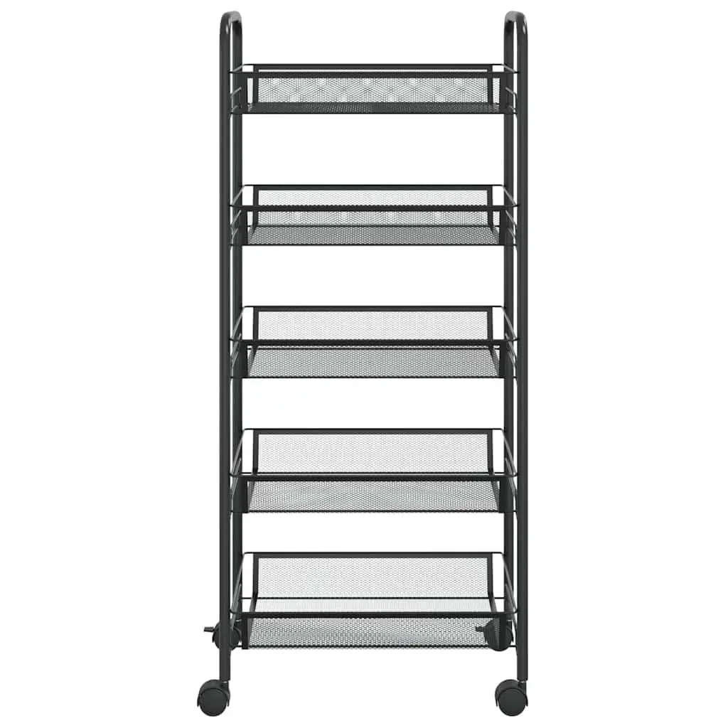 5-Tier Kitchen Trolley Black Mesh Baskets Removable Storage Cart Wheels Brakes