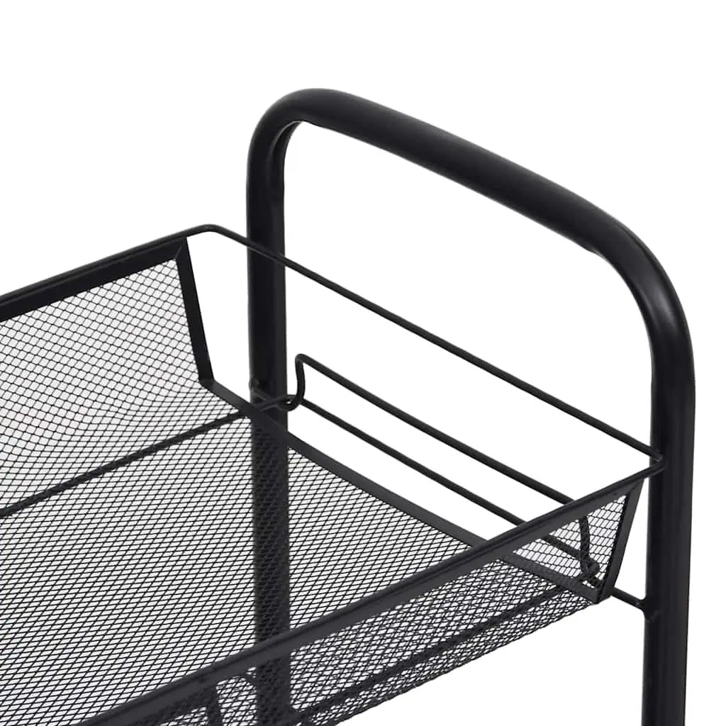 5-Tier Kitchen Trolley Black Mesh Baskets Removable Storage Cart Wheels Brakes