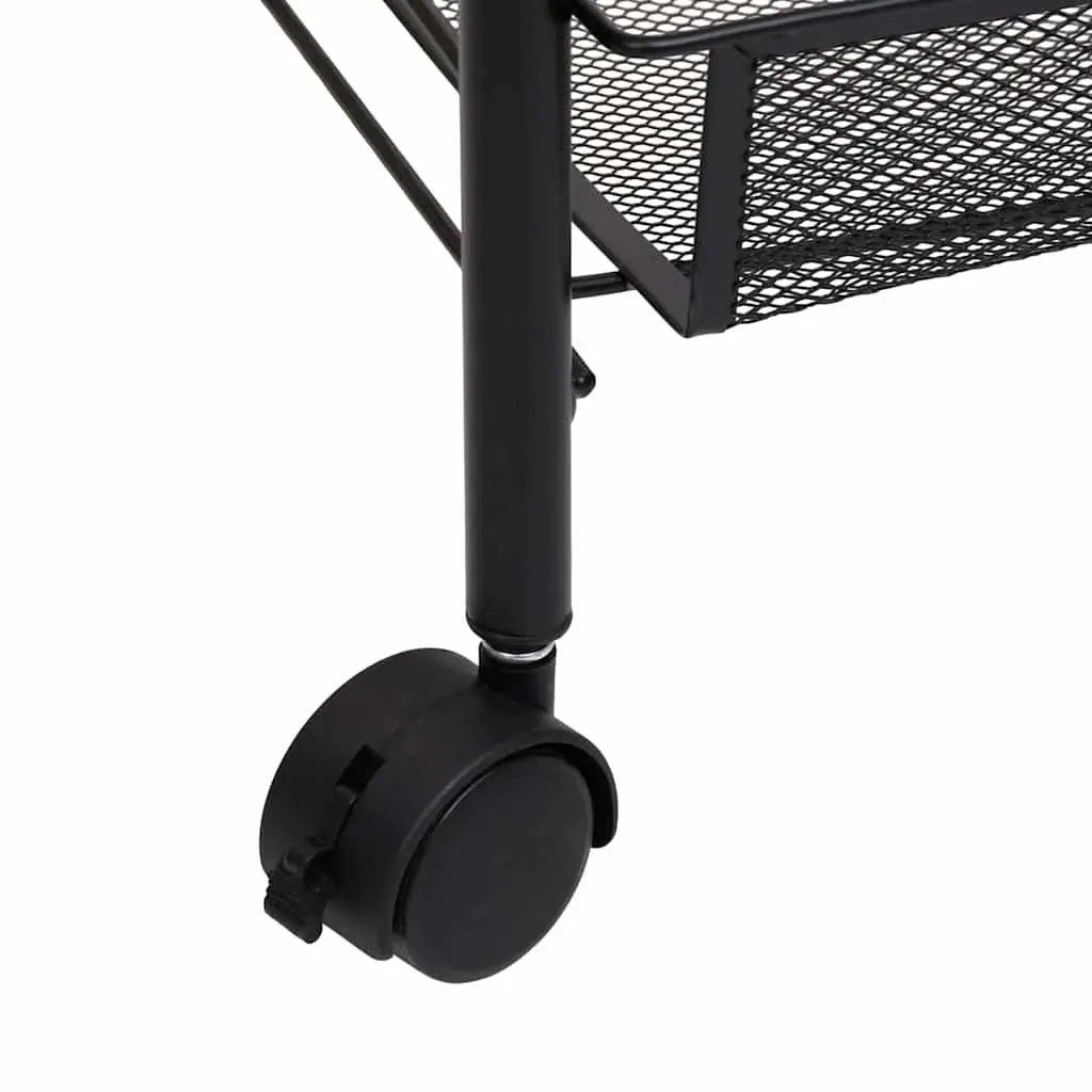5-Tier Kitchen Trolley Black Mesh Baskets Removable Storage Cart Wheels Brakes