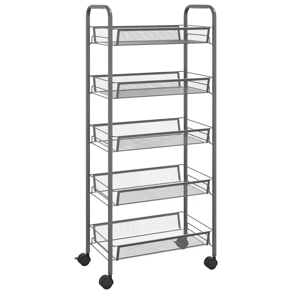 5-Tier Kitchen Trolley Grey Storage Cart Organiser for Kitchen Bathroom Office 46 x 26 x 105 cm