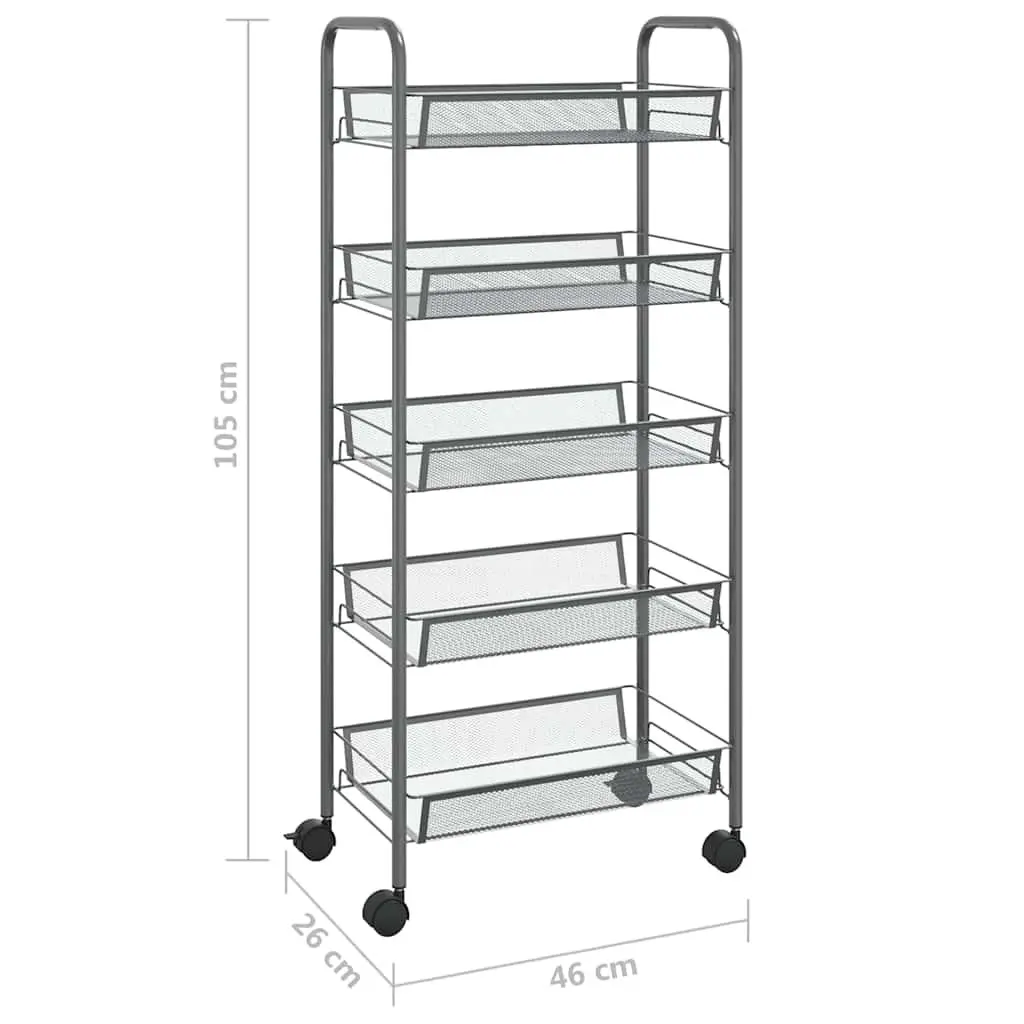 5-Tier Kitchen Trolley Grey Storage Cart Organiser for Kitchen Bathroom Office 46 x 26 x 105 cm