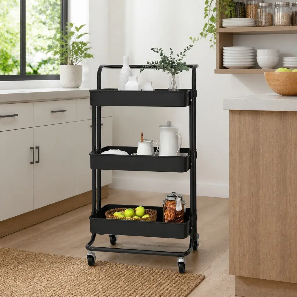 3-Tier Kitchen Trolley with Wheels
