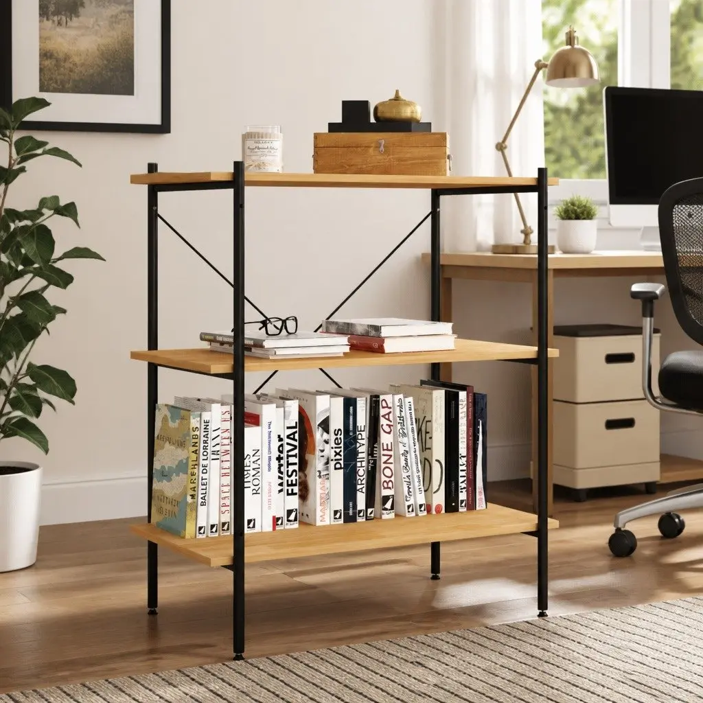 3-Tier Shelving Unit Black Oak Standing Shelf Storage Organiser 80x40x92cm