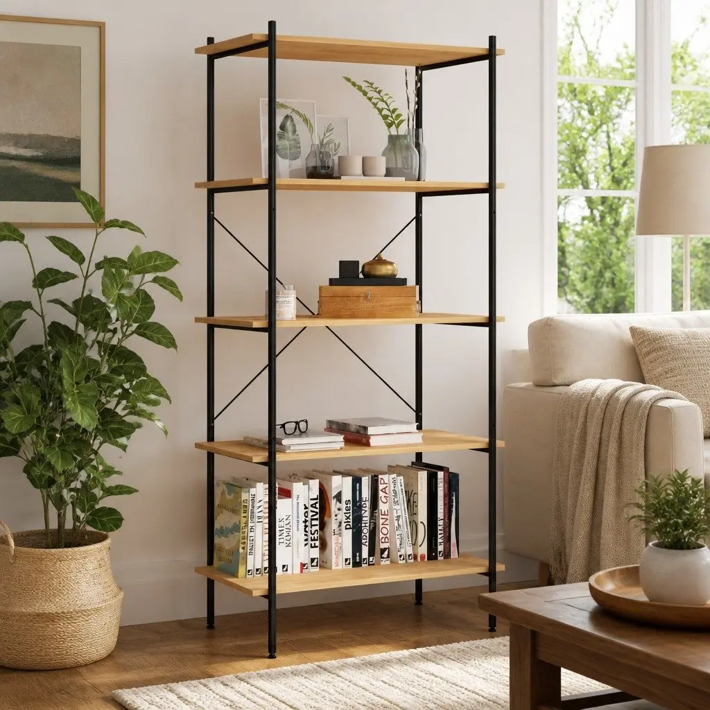 5-Tier Shelving Unit for Office Living Room Garage Black Oak 80cm x 40cm x 163cm