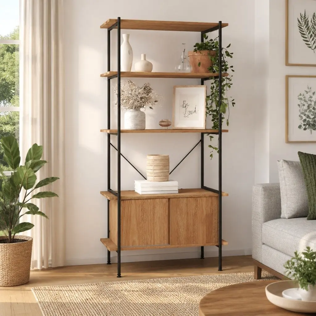 5-Tier Shelving Unit with Cabinet Storage for Home Office 80x40x163cm