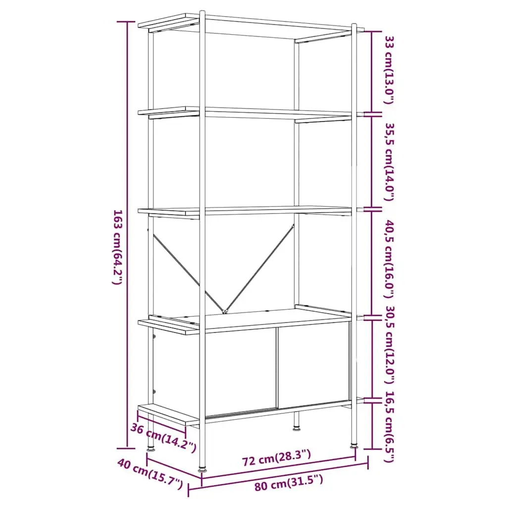 5-Tier Shelving Unit with Cabinet Storage for Home Office 80x40x163cm