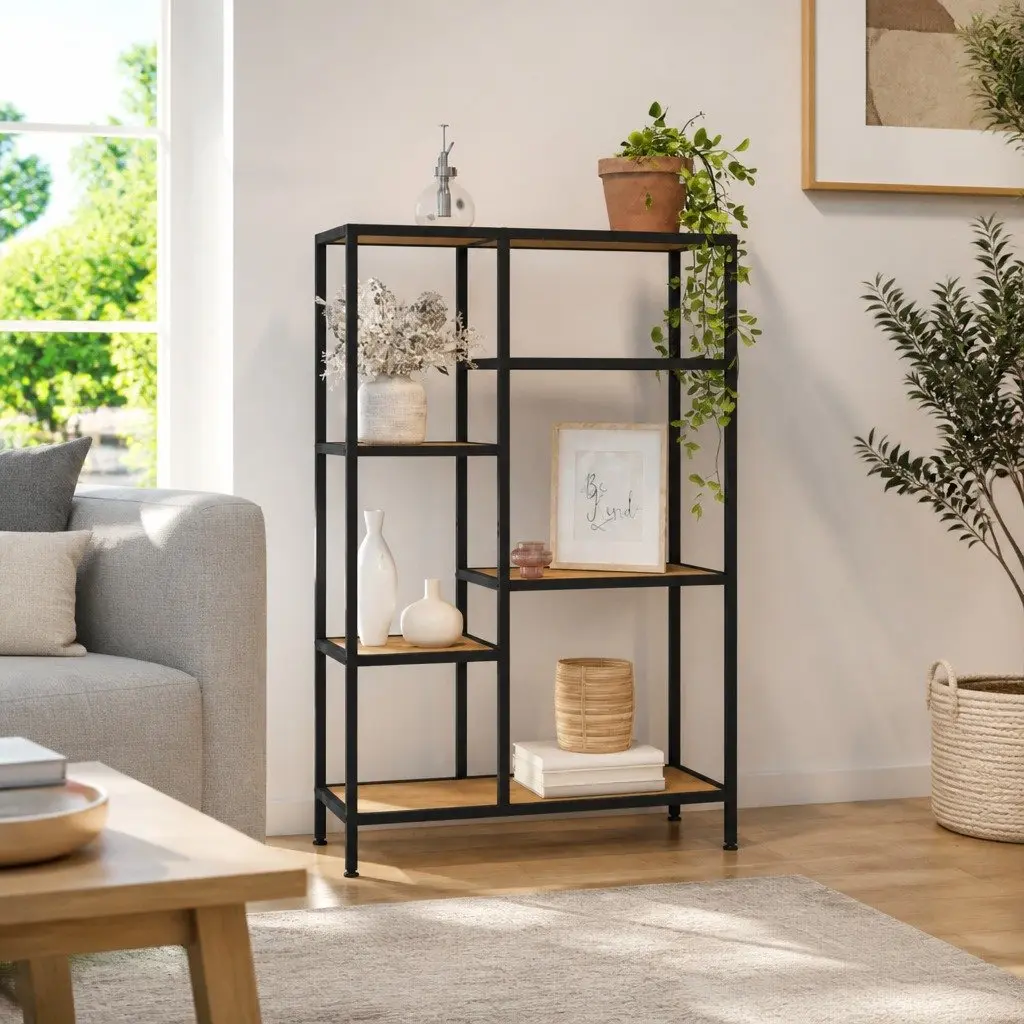 Bookcase Shelving Unit 80x30x120 cm Steel Frame Brown Storage Organiser Shelf