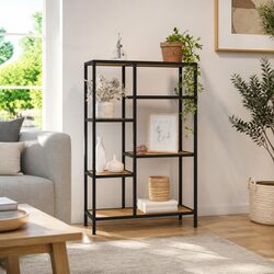 Bookcase Shelf 80x30x120 cm – Steel Frame, Brown Color