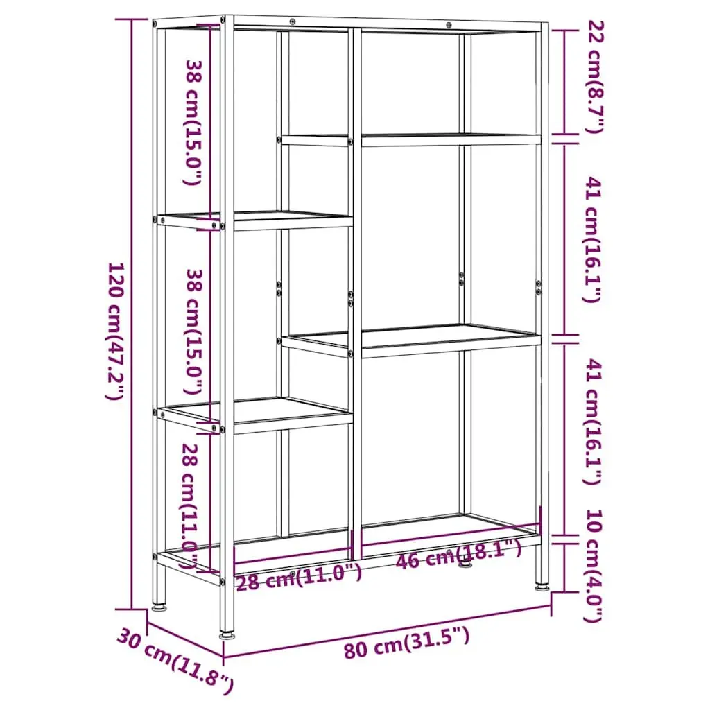 Bookcase Shelving Unit Home Office 80x30x120 cm Steel Frame Brown Storage Organiser Shelf