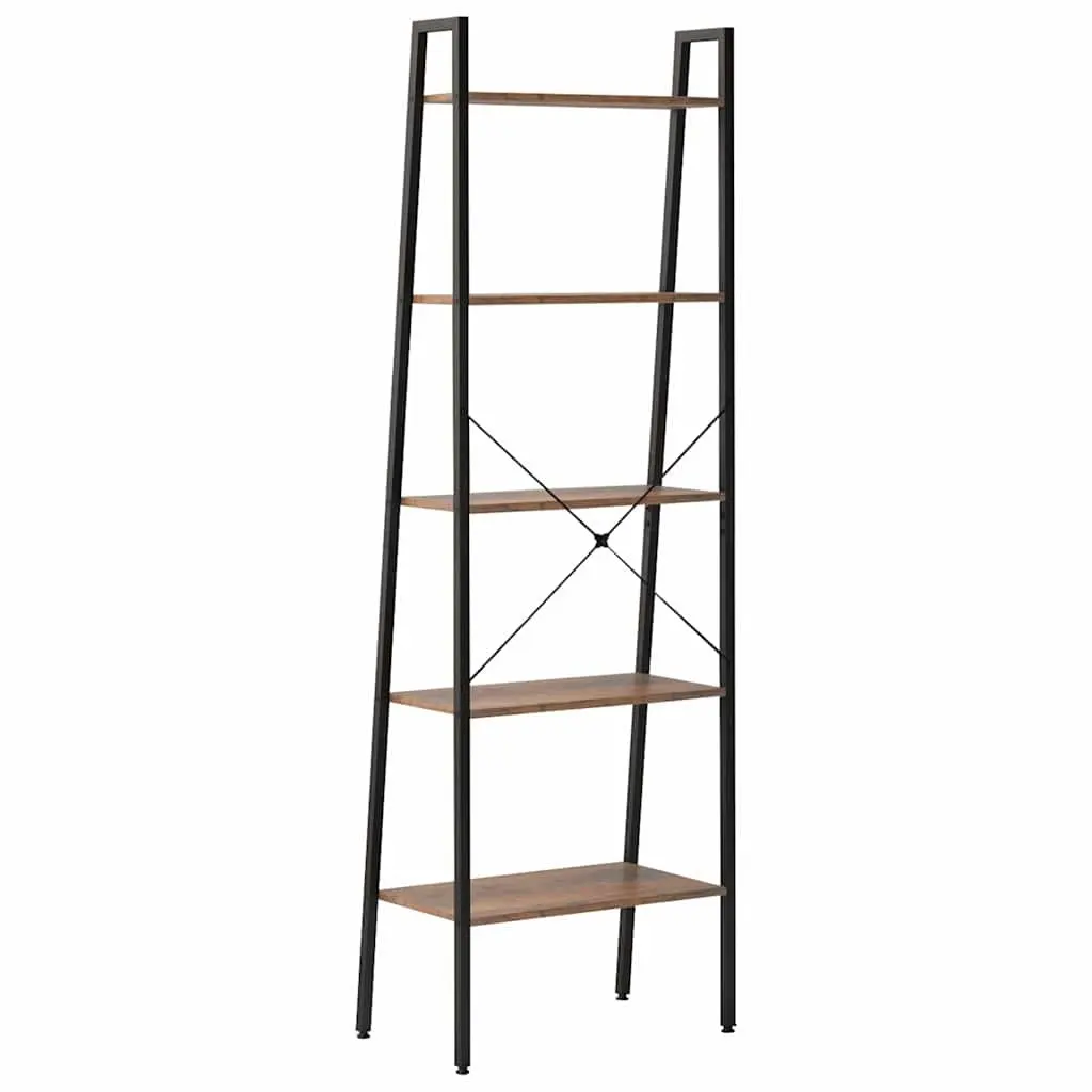 5-Tier Standing Shelf Dark Brown Black Storage Bookcase Home Office Display Rack