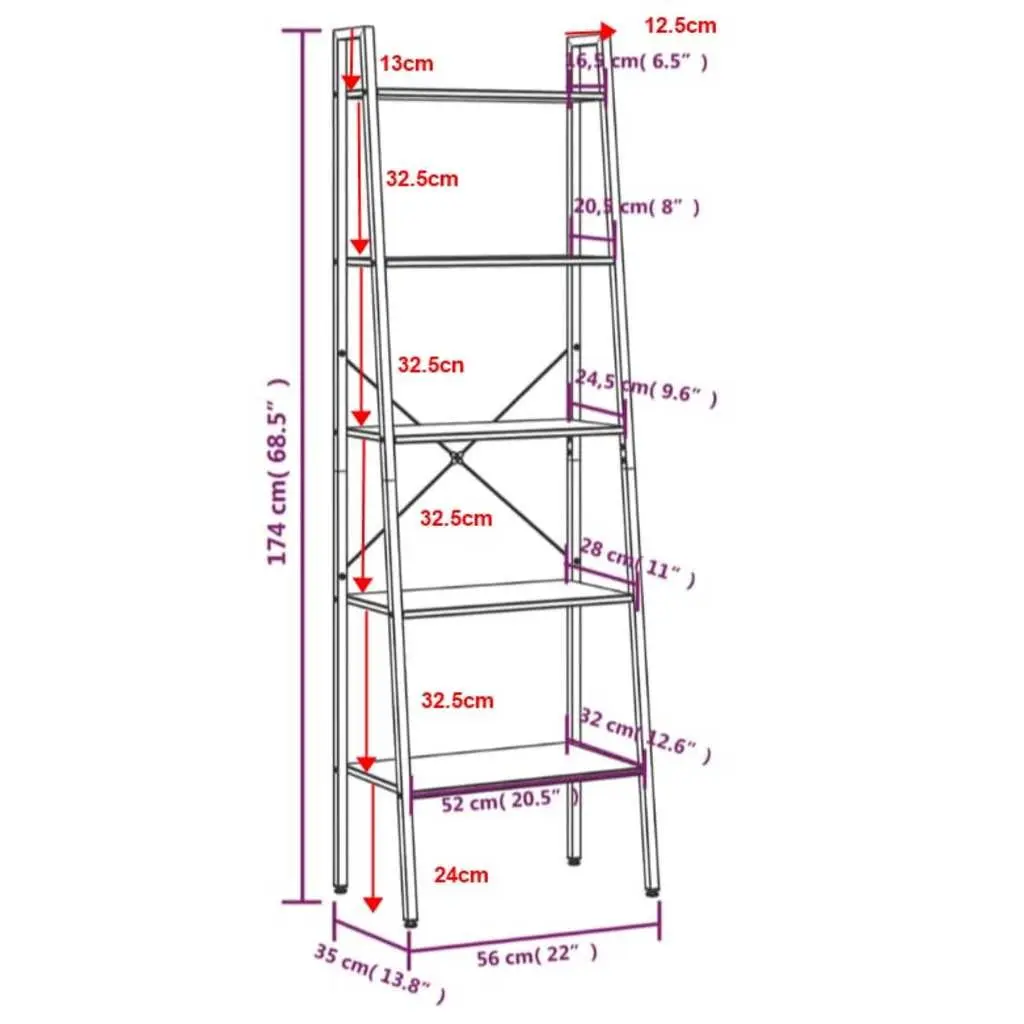 5-Tier Standing Shelf Dark Brown Black Storage Bookcase Home Office Display Rack