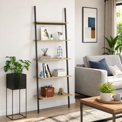5-Tier Leaning Shelf Dimensions: 64W x 34D x 185.5H cm