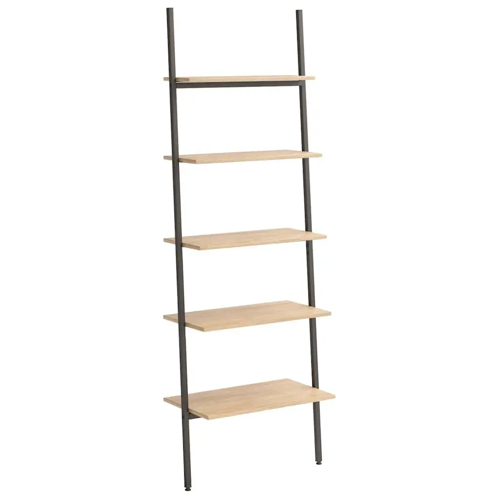 5-Tier Leaning Shelf Storage Bookcase Home Office Display Stand Brown Black