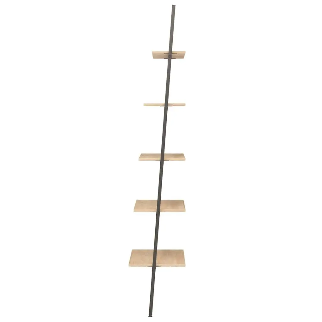5-Tier Leaning Shelf Storage Bookcase Home Office Display Stand Brown Black