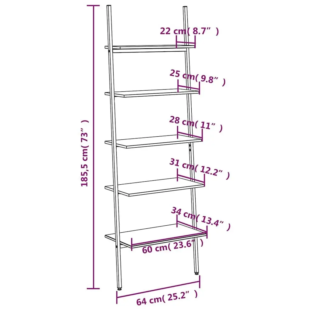 5-Tier Leaning Shelf Storage Bookcase Home Office Display Stand Brown Black
