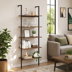 Dimensions and Specs for 5-Tier Dark Brown Leaning Shelf