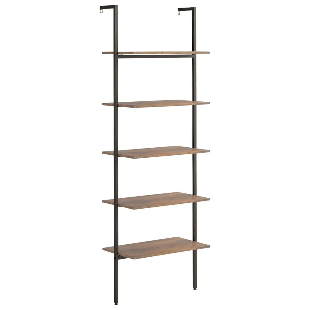 5-Tier Leaning Shelf Dark Brown Black Storage Bookcase Standing Shelves Home