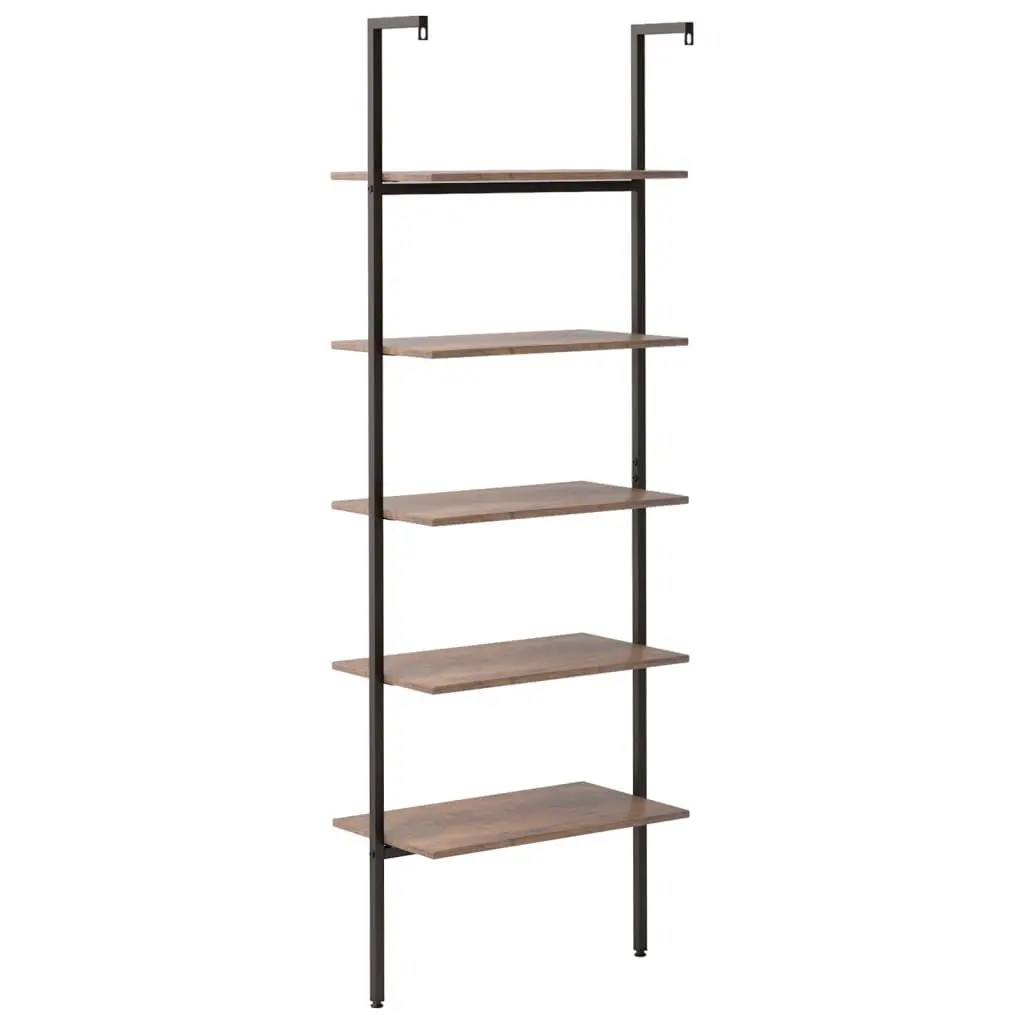 5-Tier Leaning Shelf Dark Brown Black Storage Bookcase Standing Shelves Home
