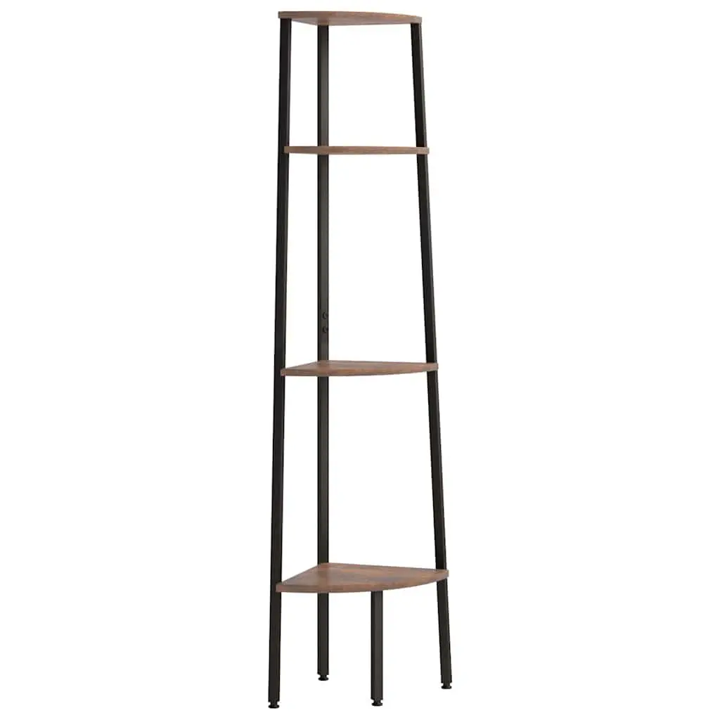 4 Tier Corner Shelf Dark Brown Black Compact Steel Frame for Living Room Bedroom Office Storage 45.5x31.5x150cm